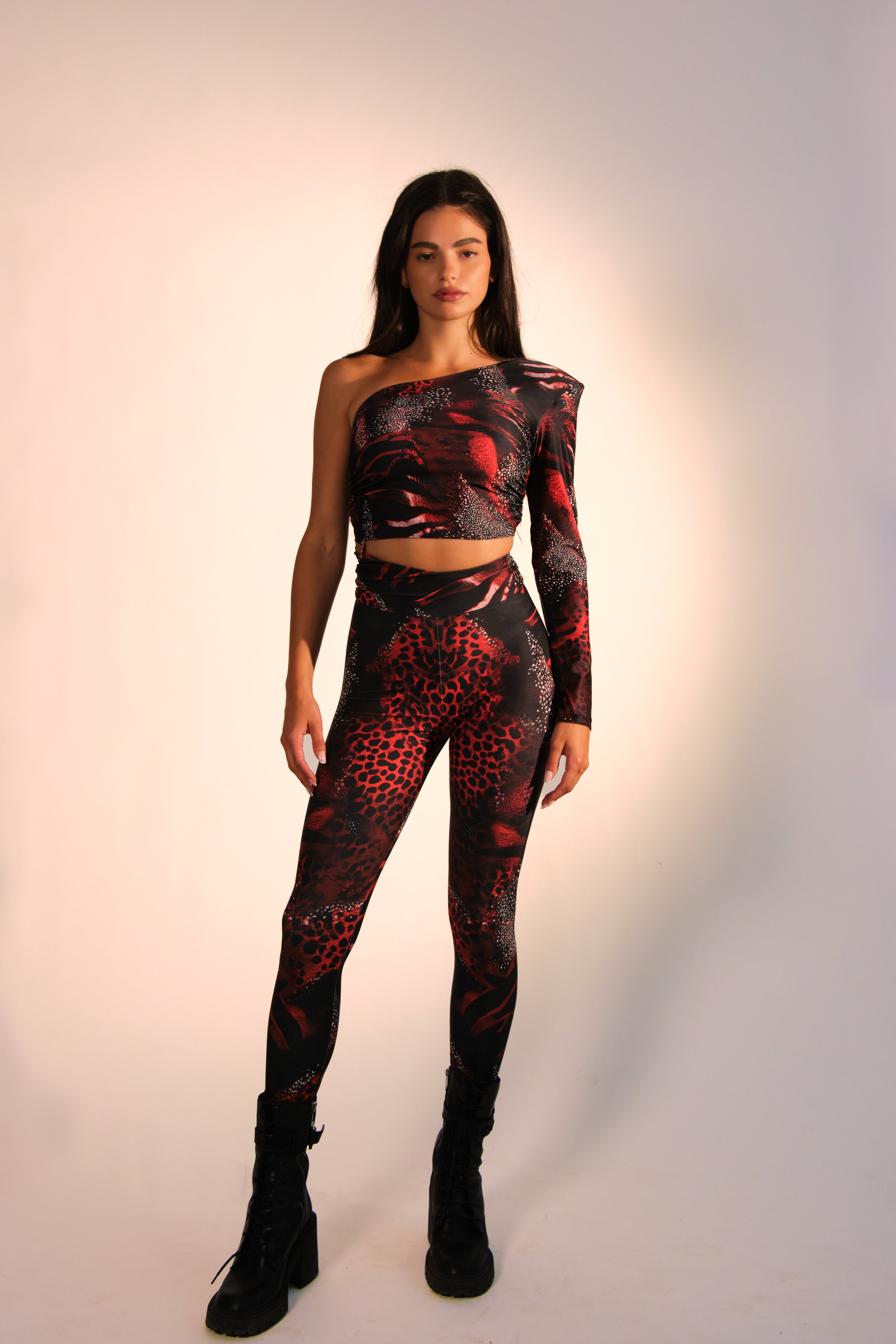STELLA ROUGE JUMPSUIT BLACK & RED MIXED PRINT