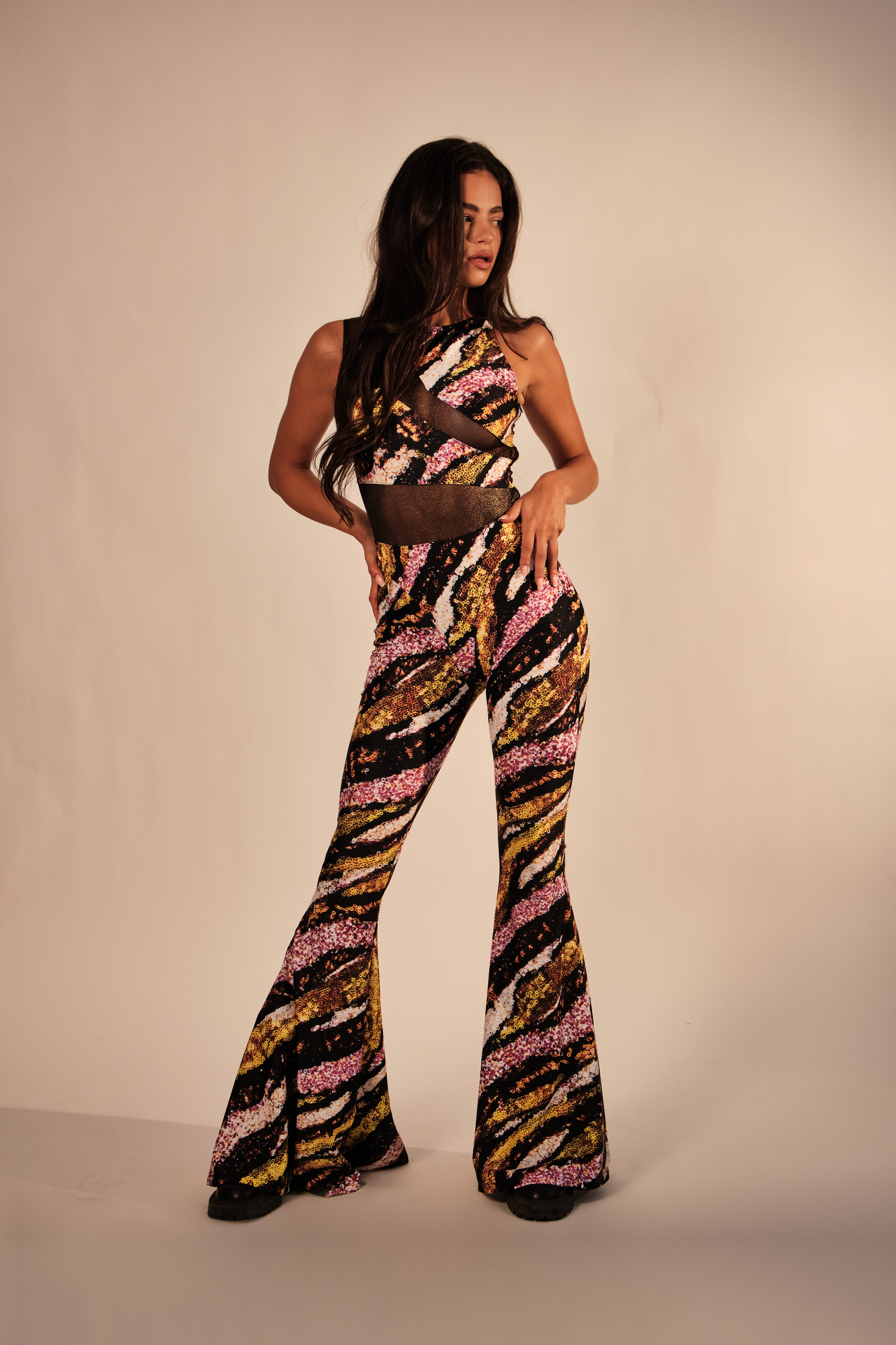 VALENTINA JUMPSUIT PINK & GOLD TIGER PRINT
