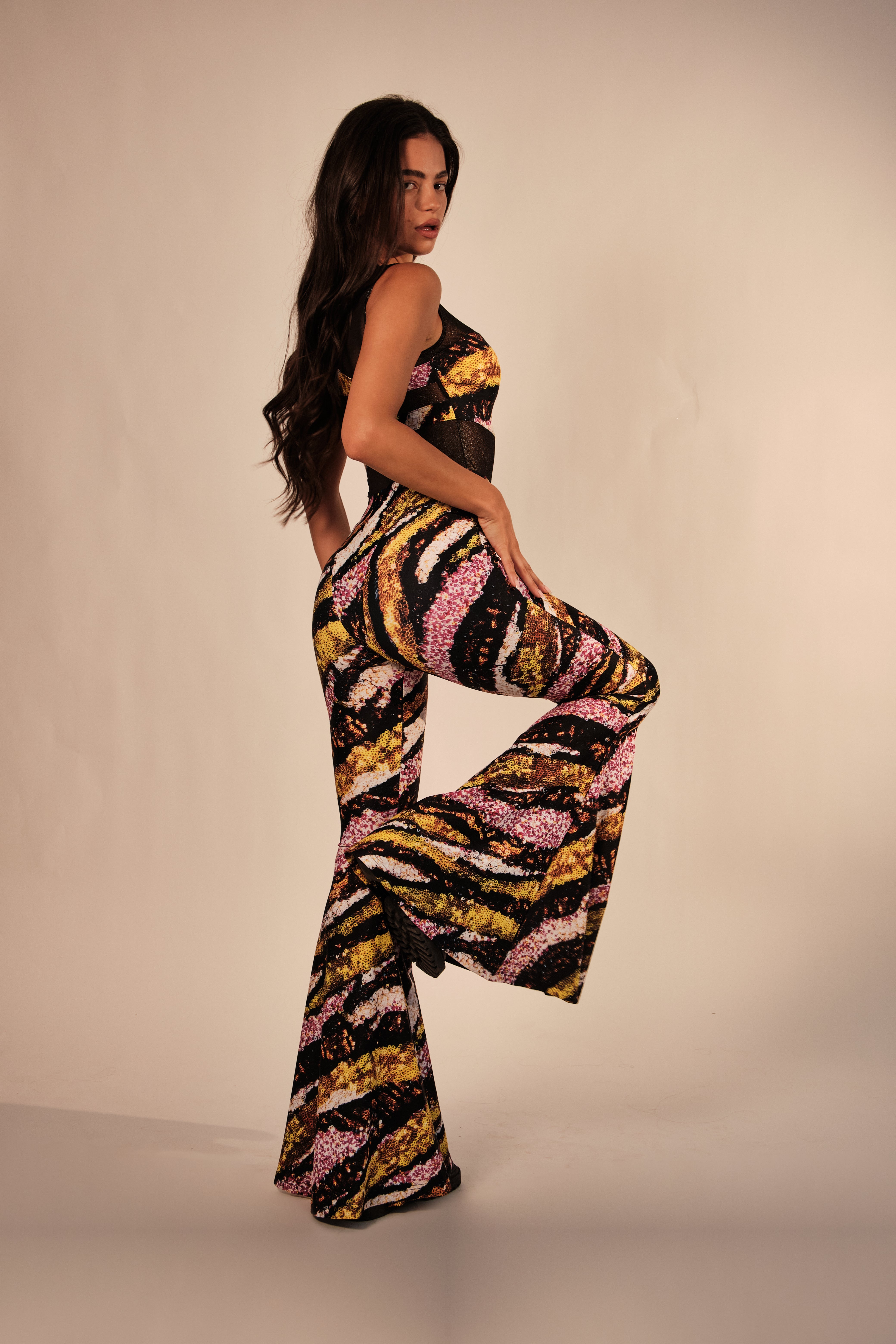 VALENTINA JUMPSUIT PINK & GOLD TIGER PRINT