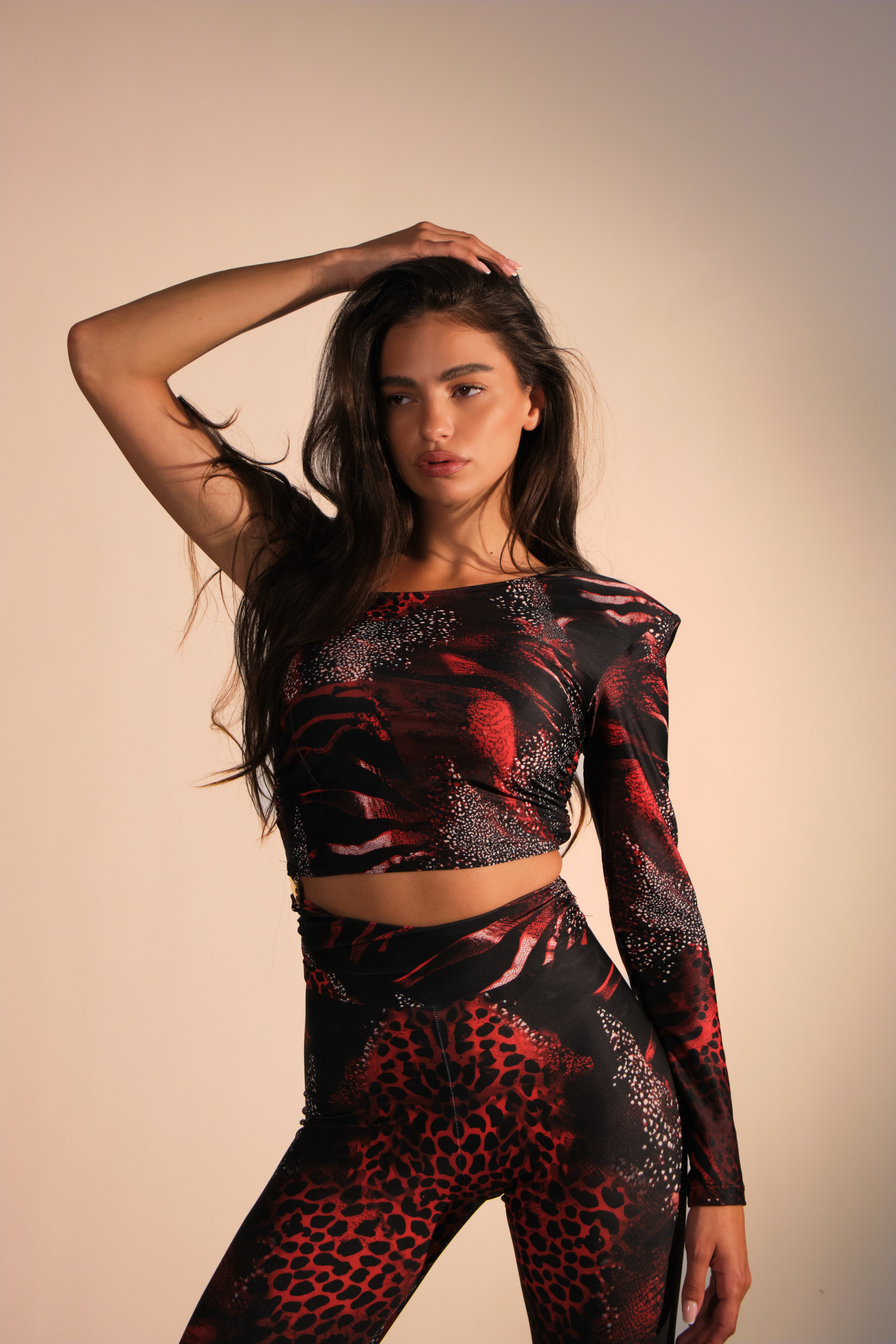 STELLA ROUGE JUMPSUIT BLACK & RED MIXED PRINT