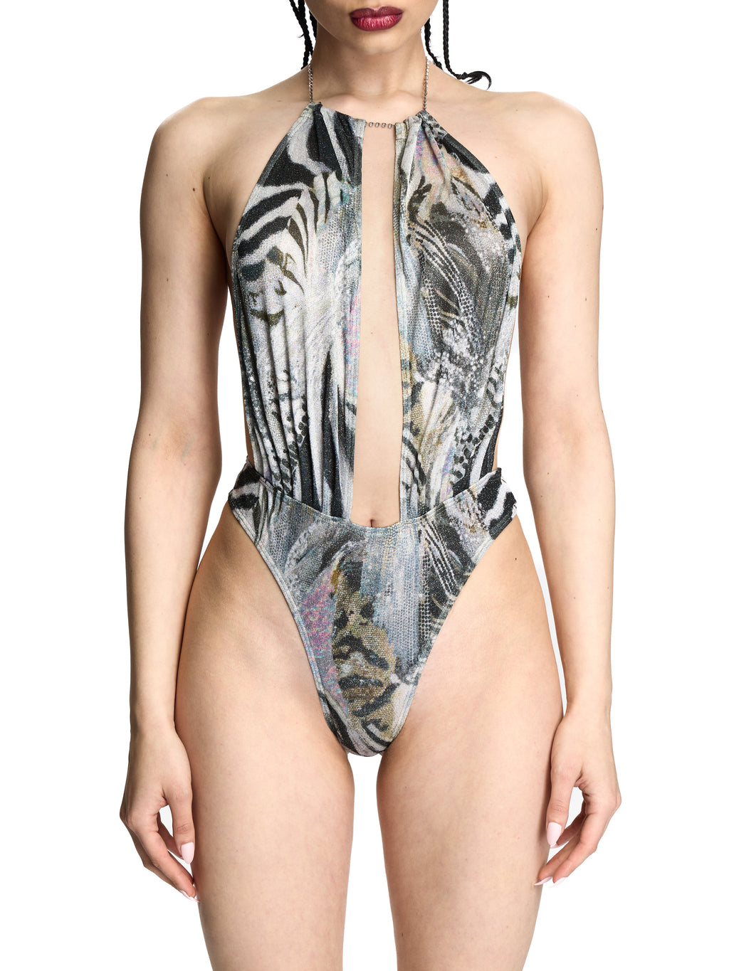 KOKO BODYSUIT SILVER & BLACK ANIMAL PRINT