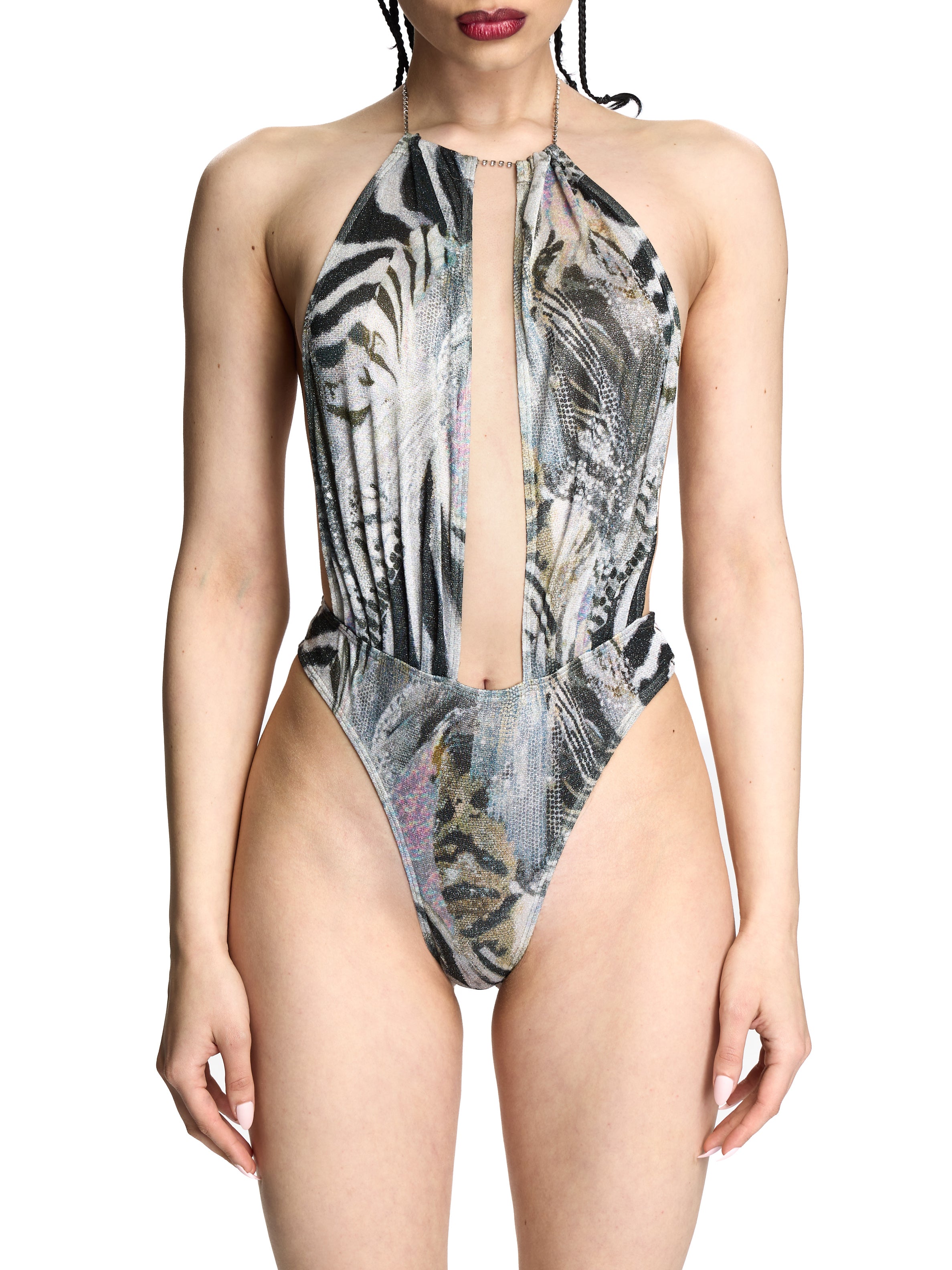 KOKO BODYSUIT SILVER & BLACK ANIMAL PRINT