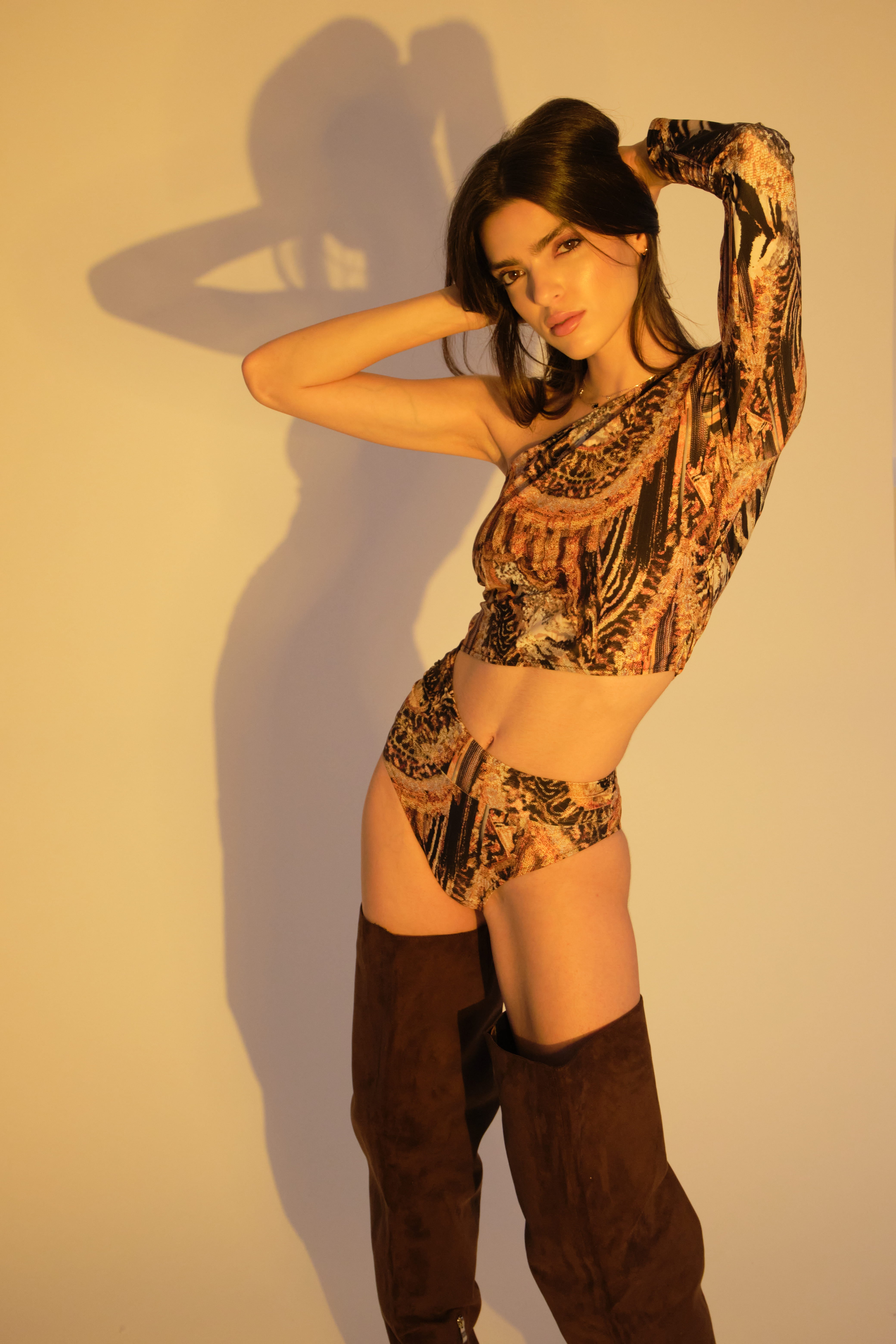 RIRI BODYSUIT GOLD & BLACK MIXED PRINT
