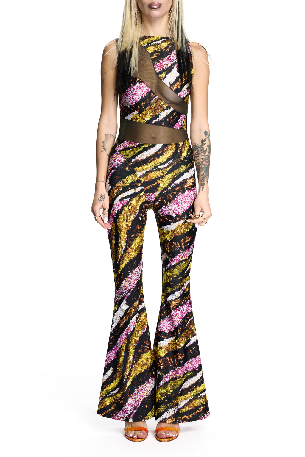 VALENTINA JUMPSUIT PINK & GOLD TIGER PRINT
