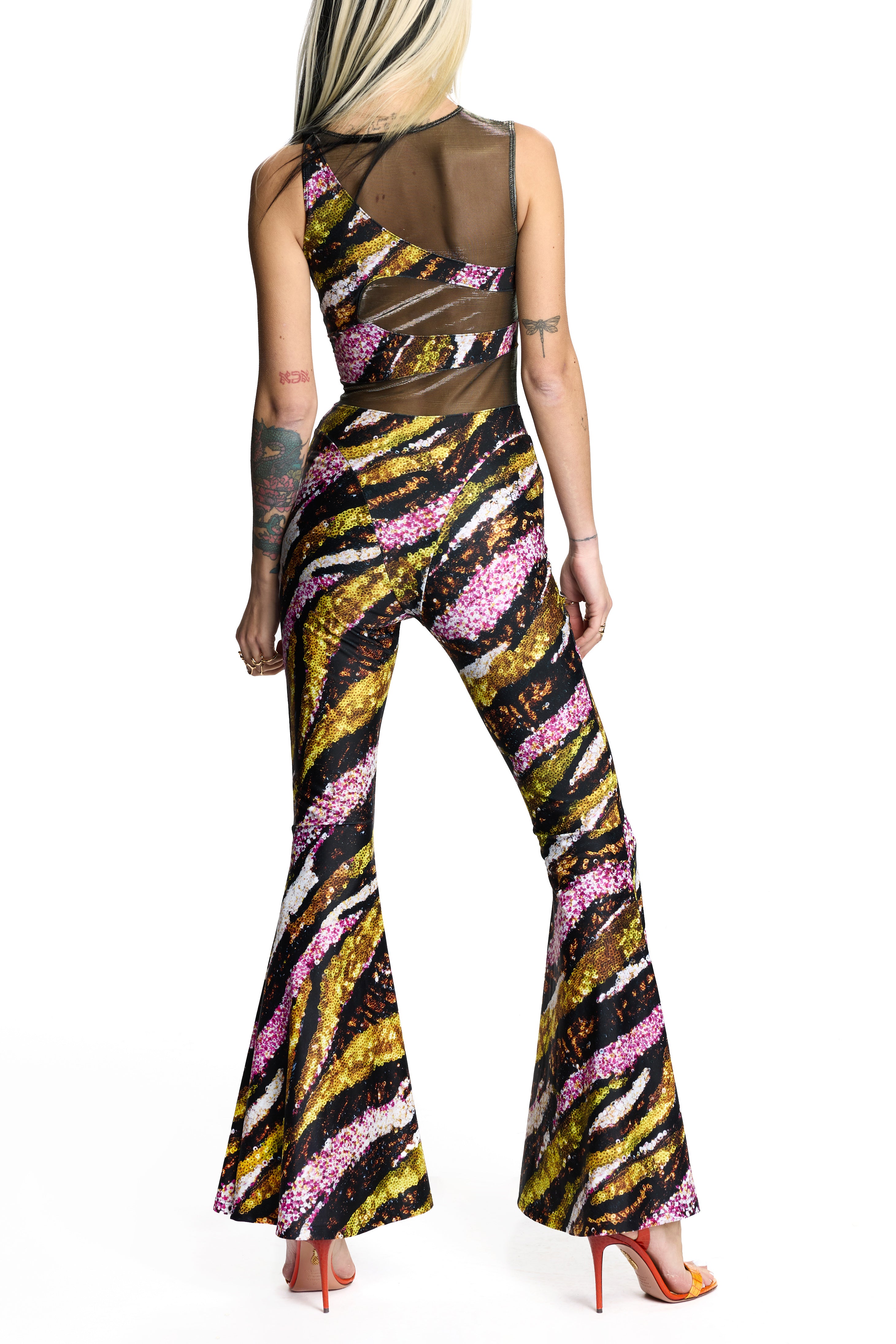 VALENTINA JUMPSUIT PINK & GOLD TIGER PRINT