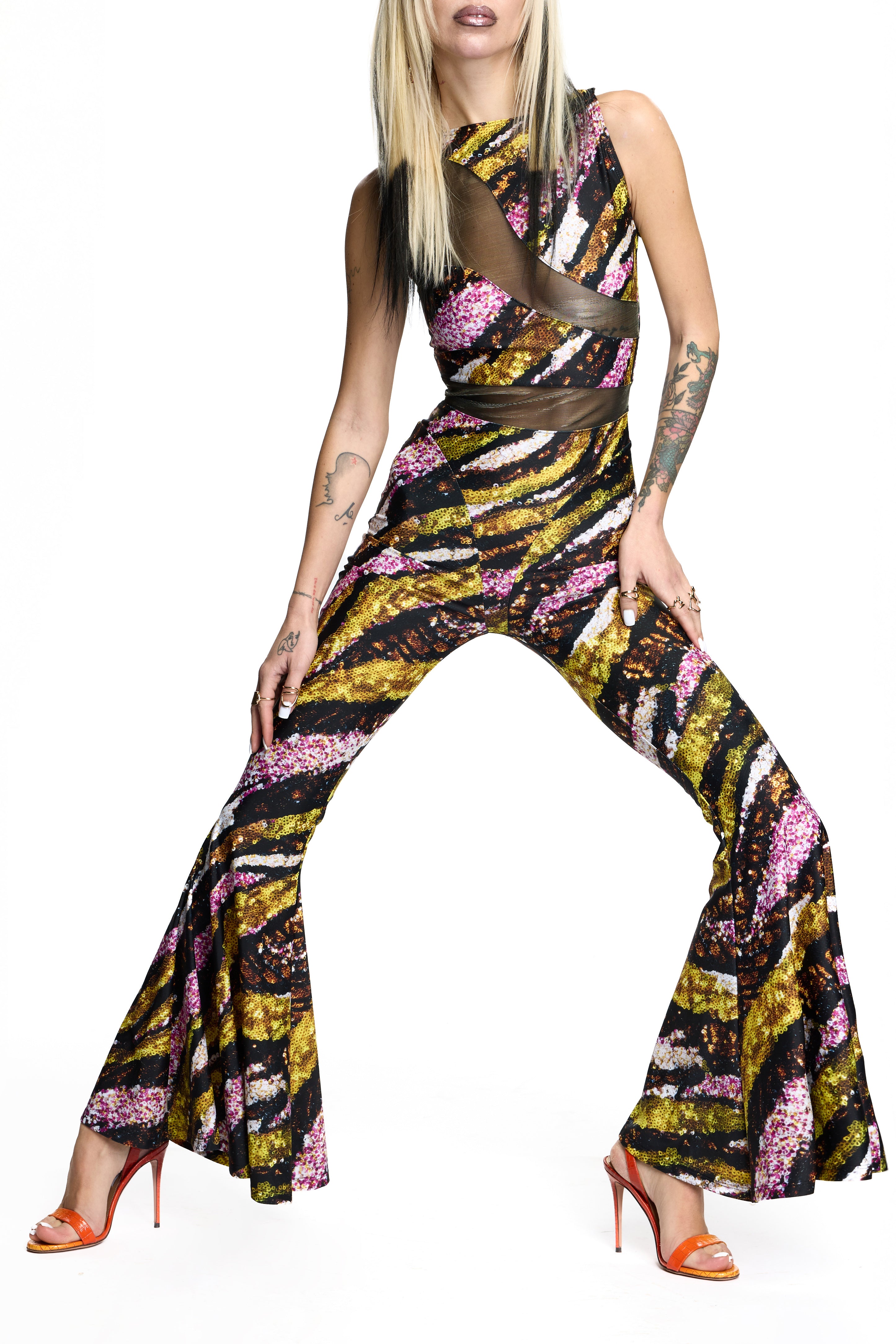 VALENTINA JUMPSUIT PINK & GOLD TIGER PRINT